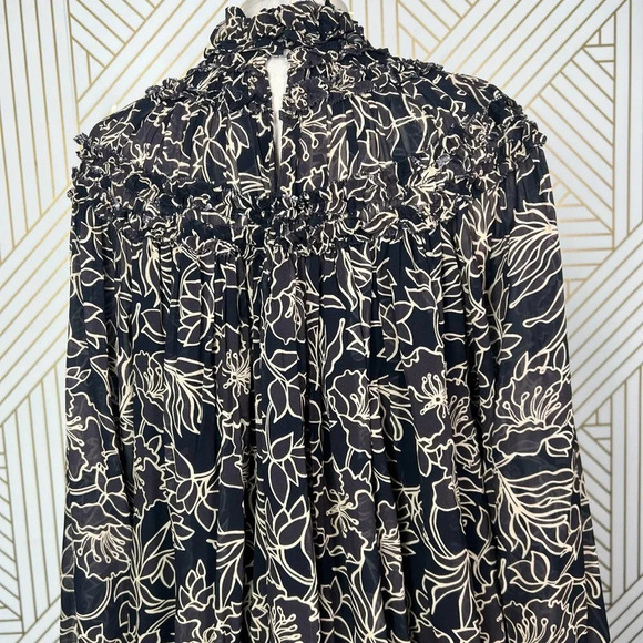 Nicholas Romi Ruffle Trimmed Graphic Floral Blouse in Cocoa Size US 4 - Picture 8 of 12